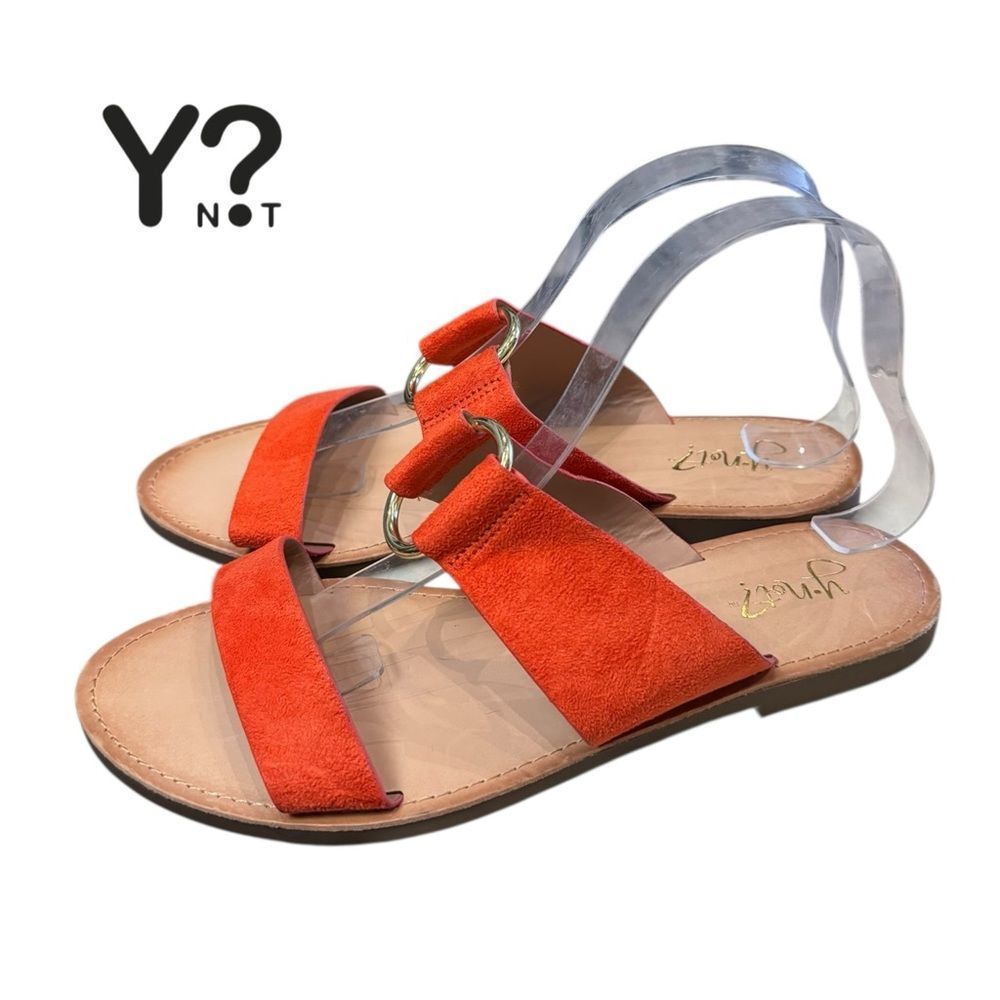Y Not? YNot Women's Tangerine Orange Double Band Slide Sandals 9